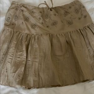 Tan beaded silk short skirt
